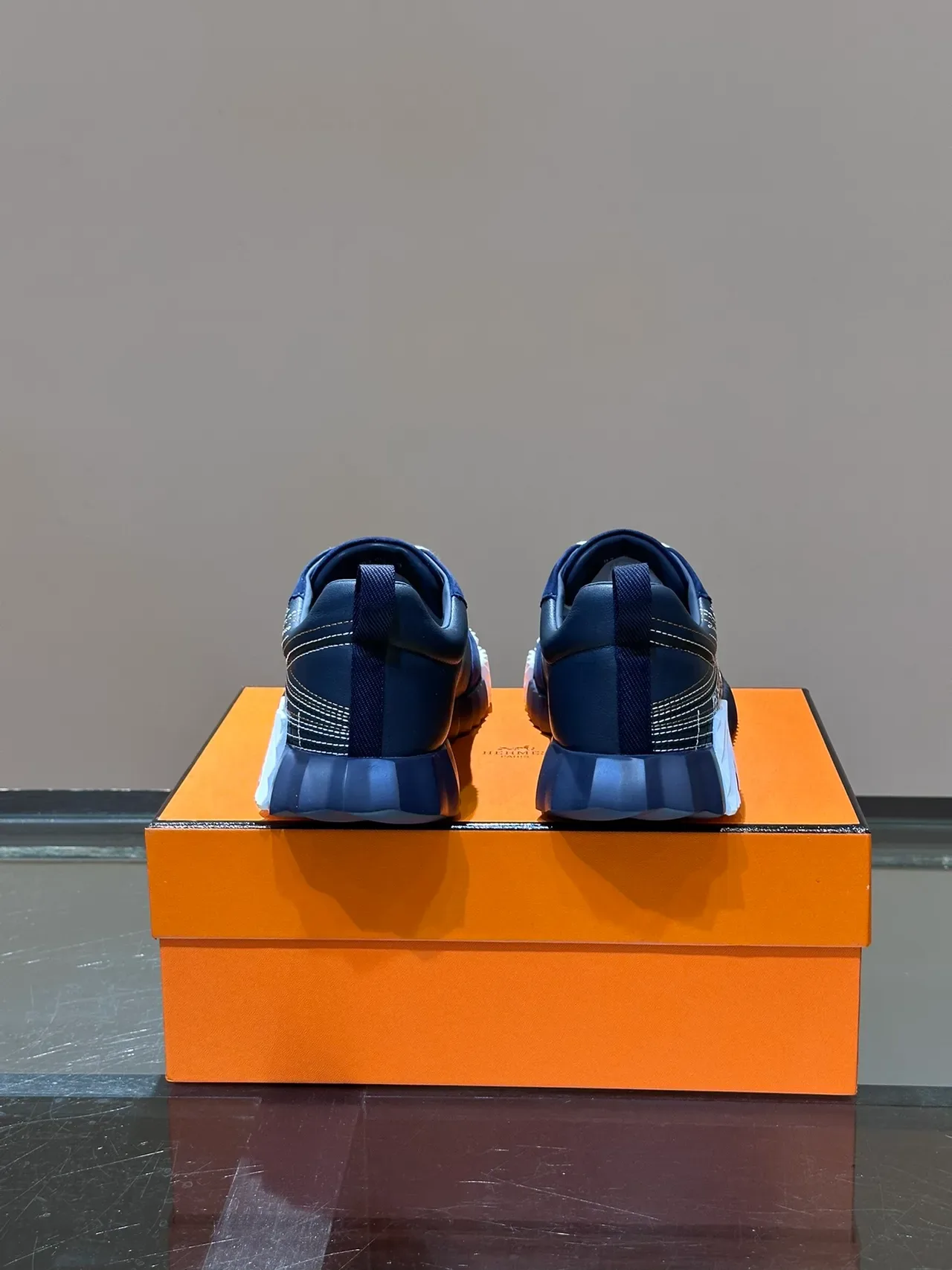 Hermès Navy White Suede And Leather Upper Architectural Embroidery Lifestyle Sneakers 3