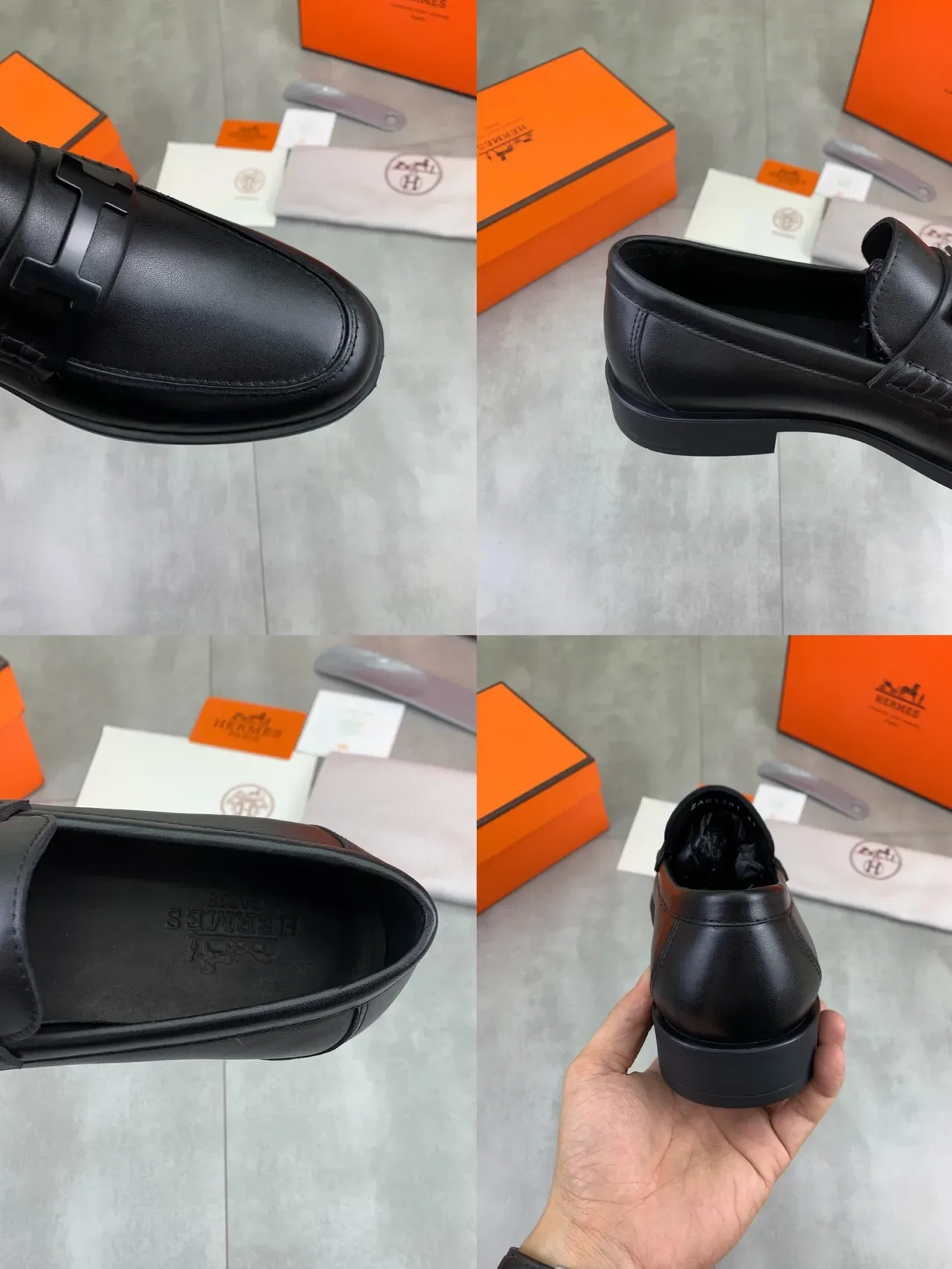 Hermès Oran لوفرز سوداء جلدية H-Buckle 3