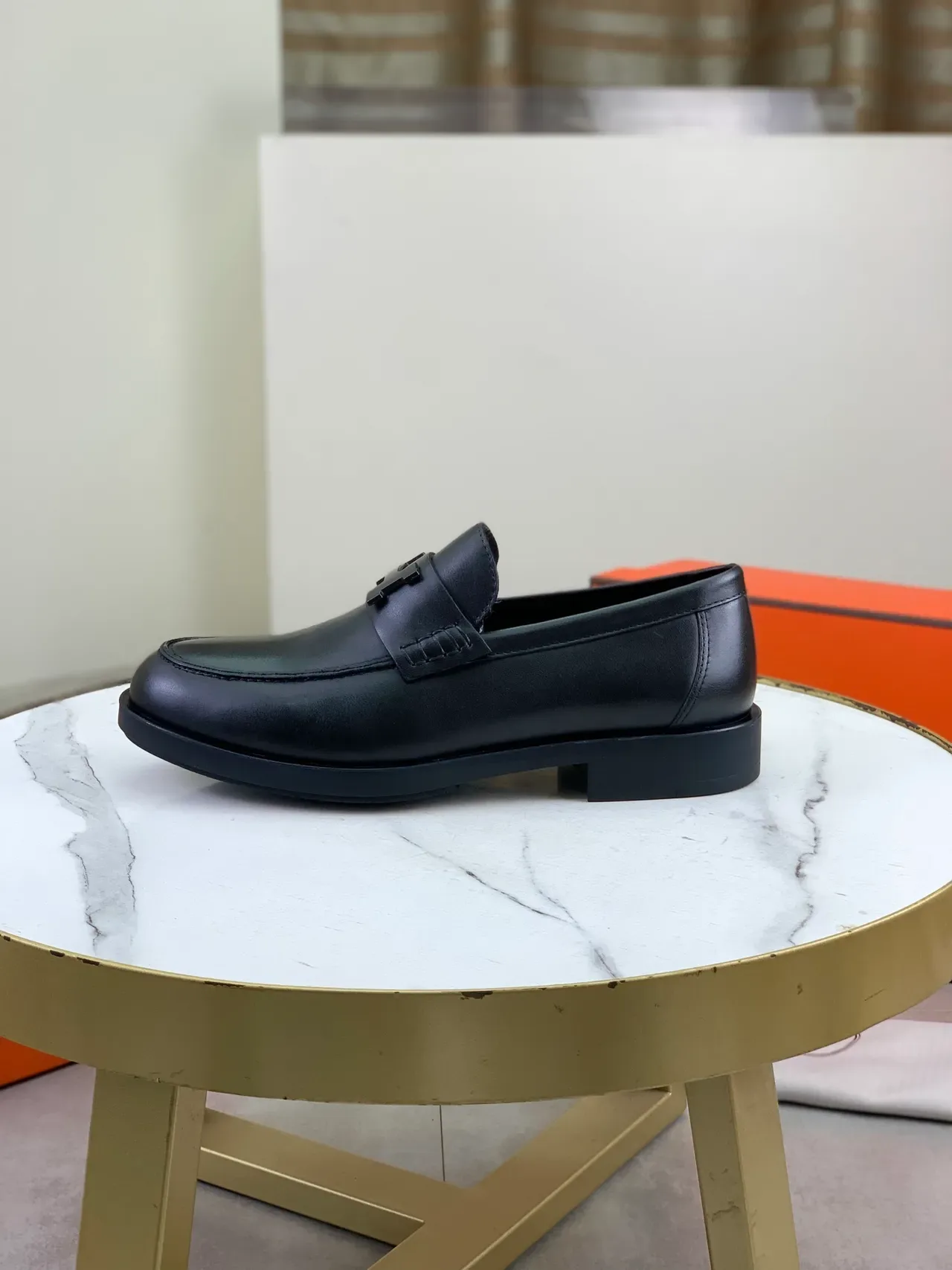 Hermès Oran لوفرز سوداء جلدية H-Buckle 6