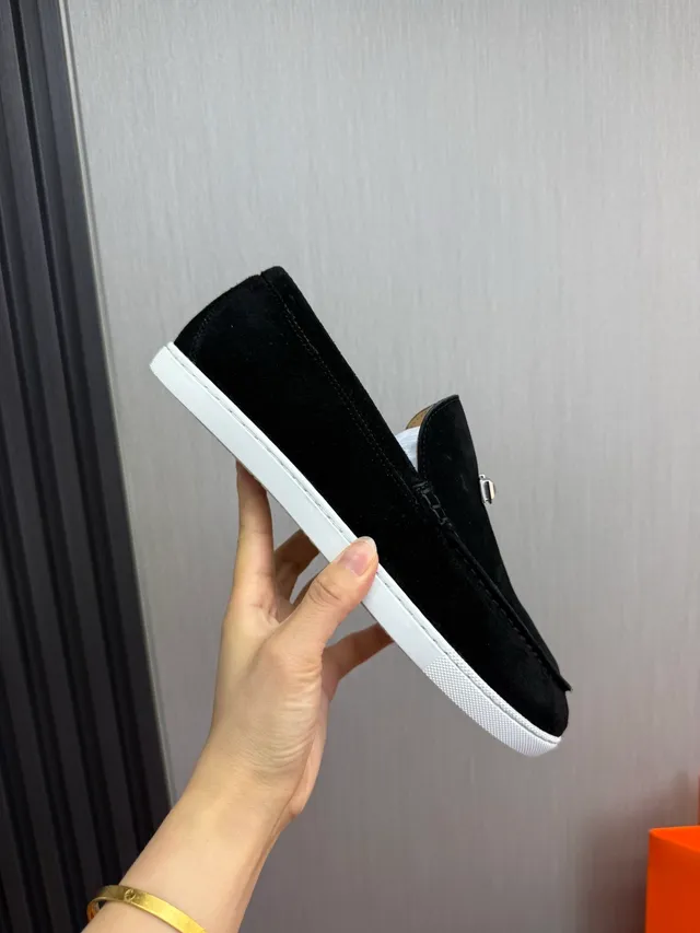 Hermès Oran Black White Suede Rubber Sole Loafer 6