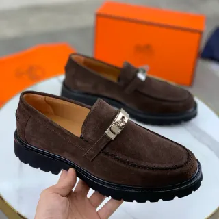 Hermès Oran Marrom Preto Ante Superior Fecho Horsebit Loafer