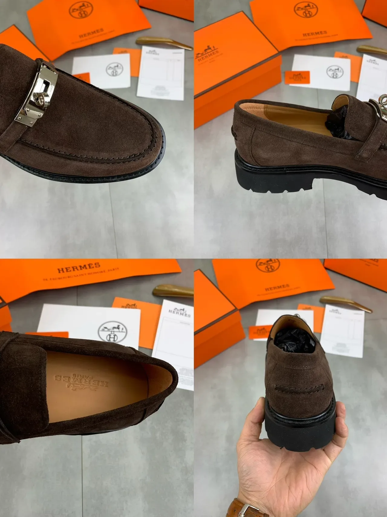 Hermès Oran Marron Noir Suède Supérieur Boucle Horsebit Loafer 2
