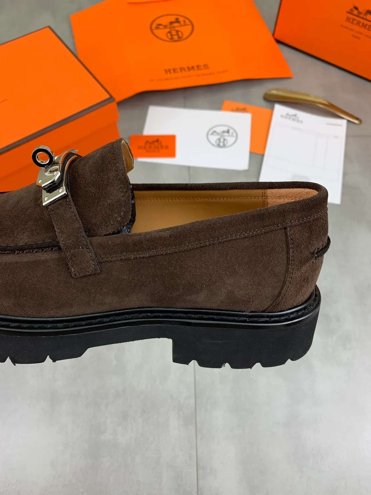 Hermès Oran Marron Noir Suède Supérieur Boucle Horsebit Loafer 4