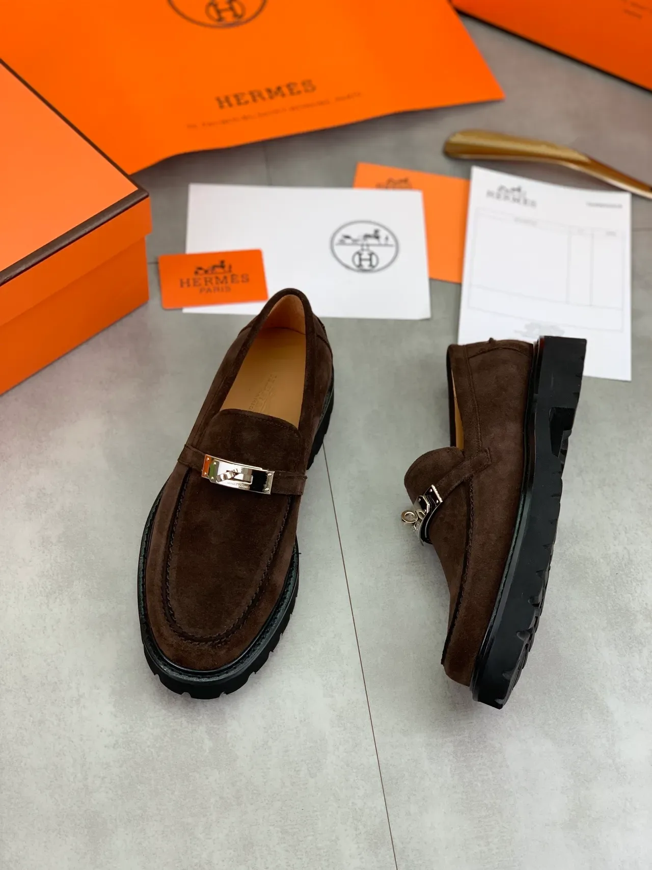 Hermès Oran Marron Noir Suède Supérieur Boucle Horsebit Loafer 5