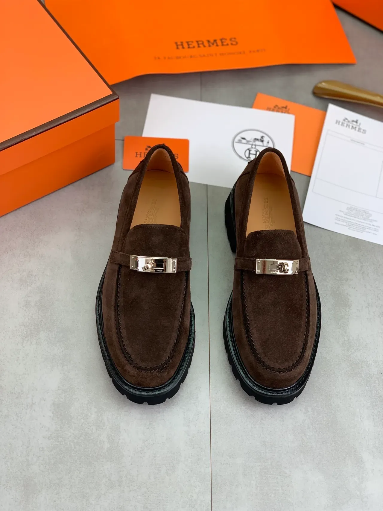 Hermès Oran Marron Noir Suède Supérieur Boucle Horsebit Loafer 6