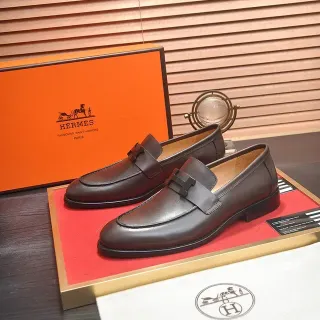 Hermès Oran Dark Brown Leather H-Buckle Loafers