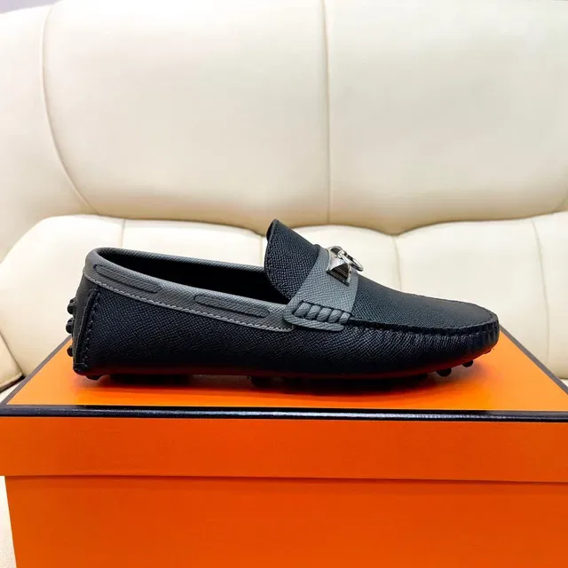 Hermès Oran Mocassin Noir et Gris en Cuir 3