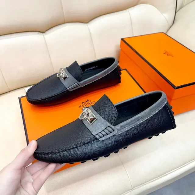 Hermès Oran Mocassin Noir et Gris en Cuir 9