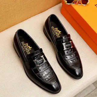 Hermès Oran Loafer Black Croc-Embossed Leather H-Buckle Loafers