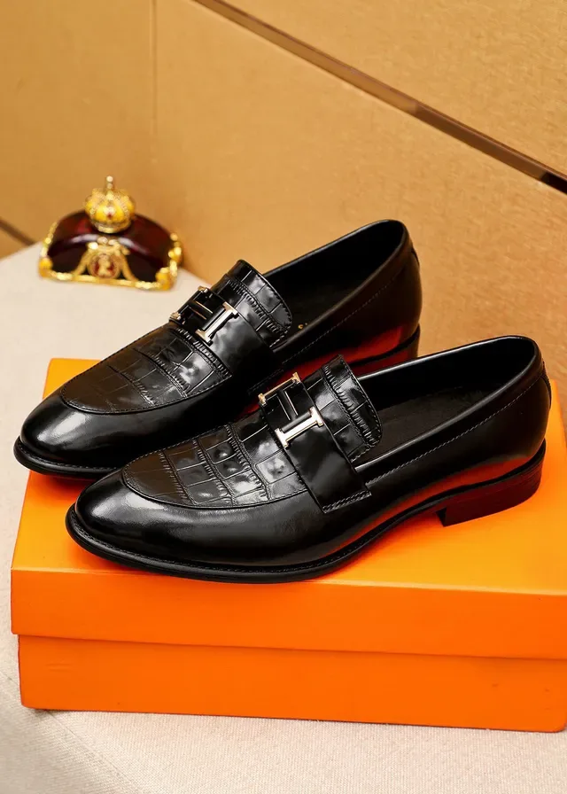Hermès Oran Loafer Black Croc-Embossed Leather H-Buckle Loafers 2