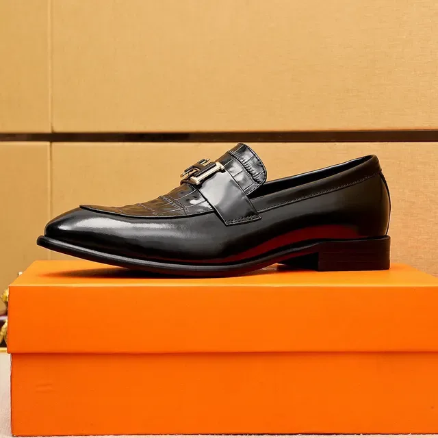 Hermès Oran Loafer Black Croc-Embossed Leather H-Buckle Loafers 5