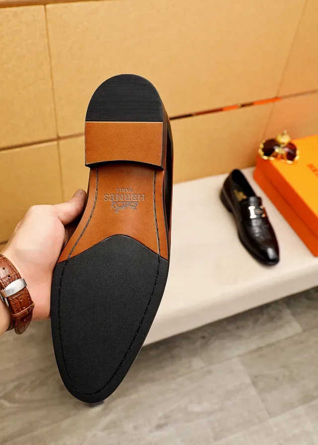 Hermès Oran Loafer Black Croc-Embossed Leather H-Buckle Loafers 9