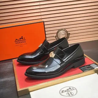 Hermès Oran Loafer Black Patent Leather Gold Buckle Loafers