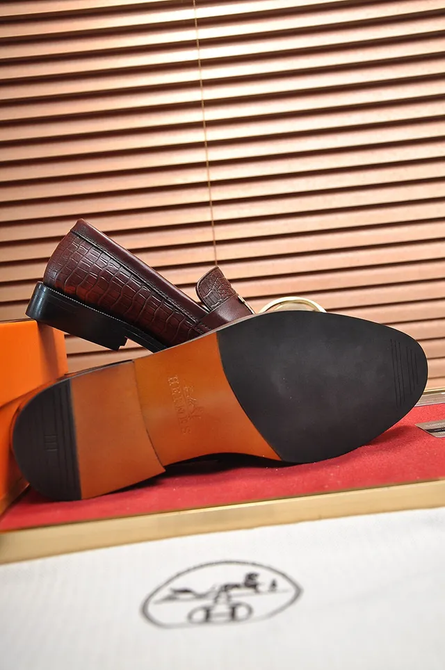 Hermès Oran Loafer Brown Crocodile-Embossed Leather Loafers 4