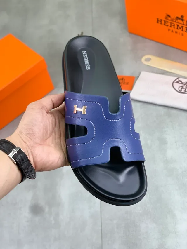 Hermès Oran Slide Black Patent Leather Slippers 22