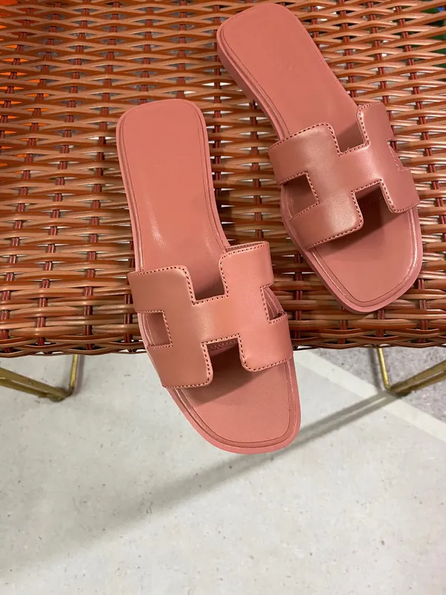 Hermès Oran Slide Dusty Pink Leather Slippers 5