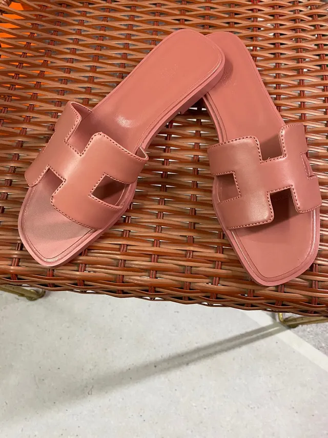 Hermès Oran Slide Dusty Pink Leather Slippers 6