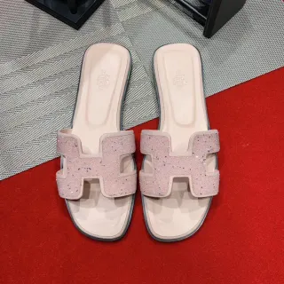 Hermès Oran Slide Glitter Pink Flat Slippers