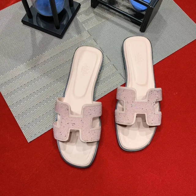 Hermès Oran Slide Glitter Pink Flat Slippers 2