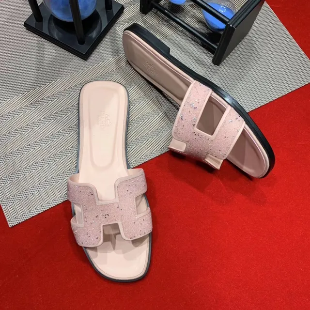 Hermès Oran Slide Glitter Pink Flat Slippers 3