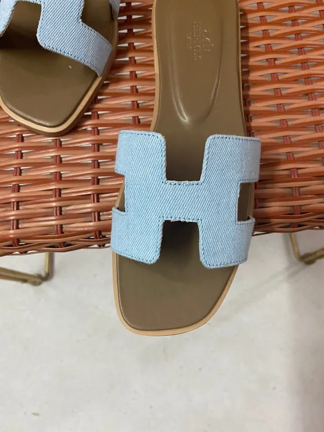 Hermès Oran Slide Light Blue Denim Strap Slippers 4