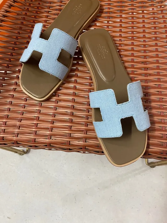 Hermès Oran Slide Light Blue Denim Strap Slippers 5