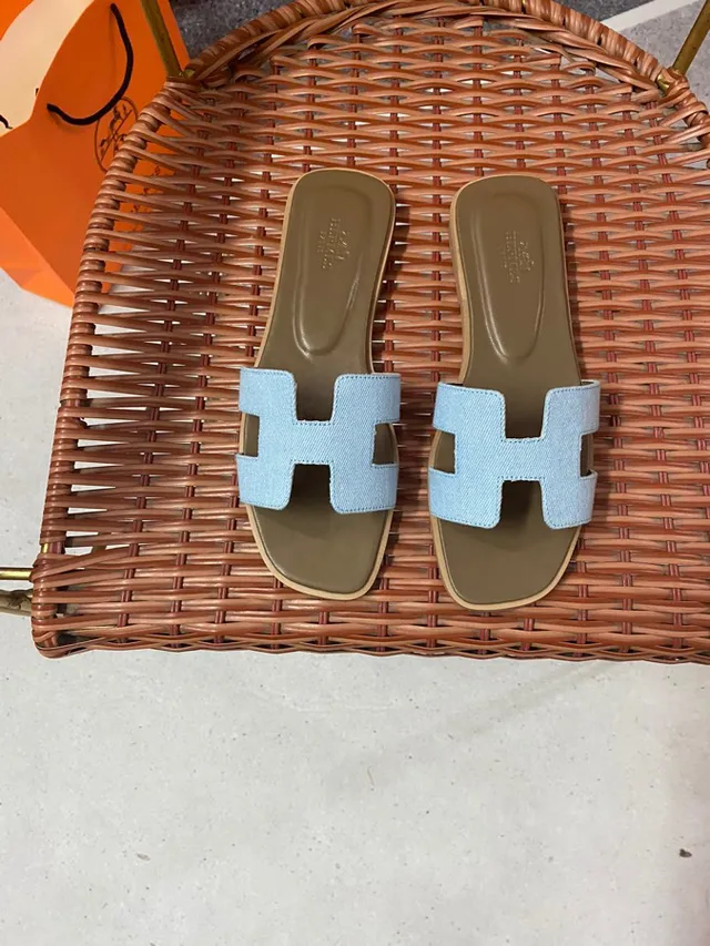 Hermès Oran Slide Light Blue Denim Strap Slippers 7