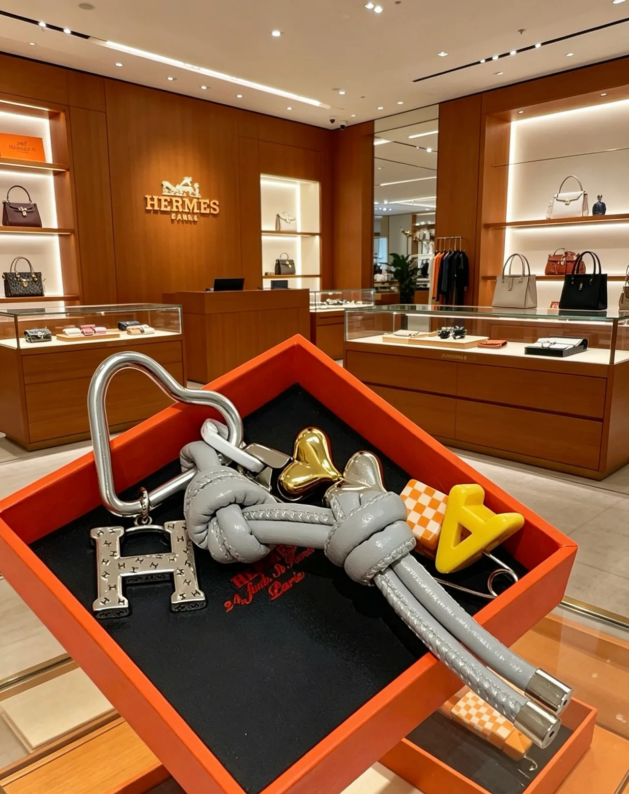 Hermès Petit H Charm ধূসর বহুরঙা বাঁধা চামড়া স্ট্র্যাপ সমাবেশ ব্রোচ 5