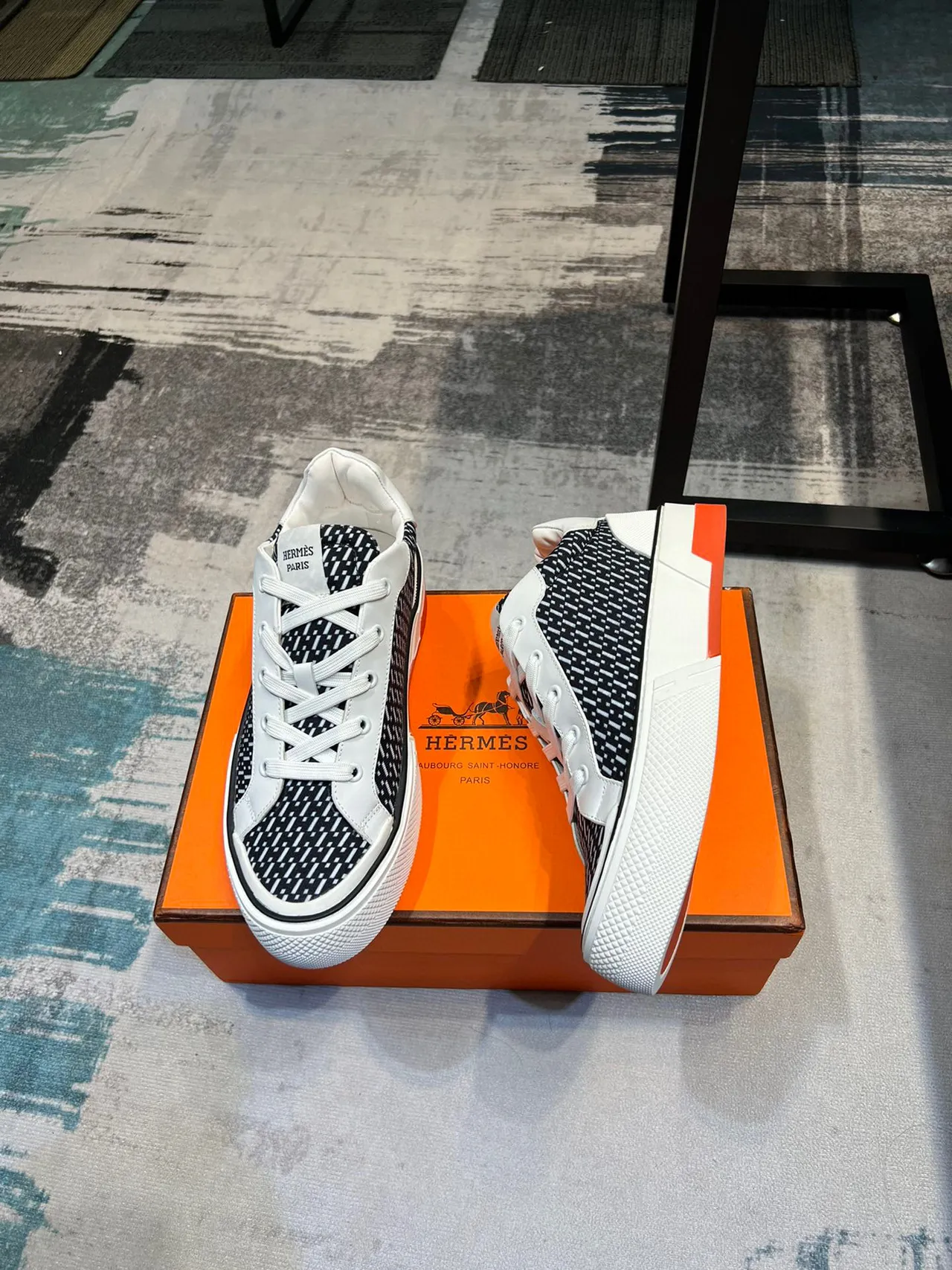Hermès Sneaker Black White Geometric Pattern Lifestyle Sneakers 4