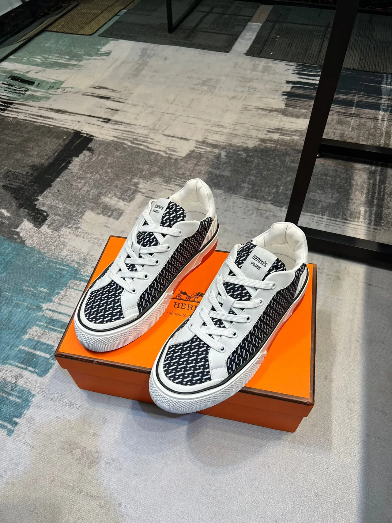 Hermès Sneaker Black White Geometric Pattern Lifestyle Sneakers 5