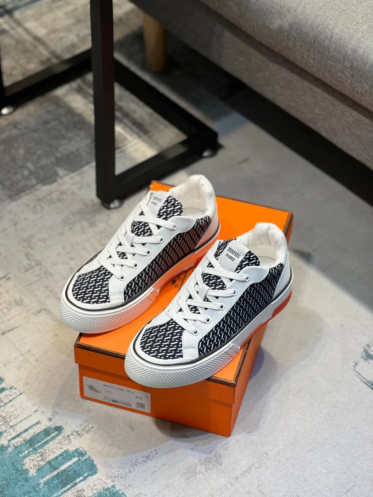 Hermès Sneaker Black White Geometric Pattern Lifestyle Sneakers 7