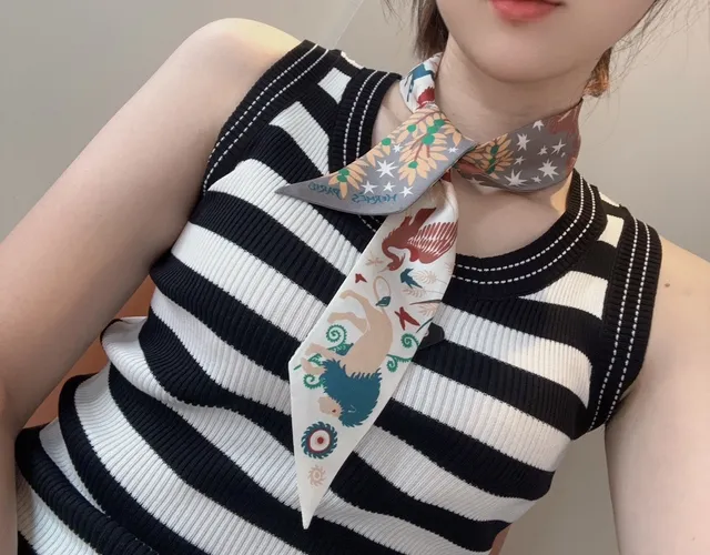 Hermès Twilly Multicolor Fita Estreita Motivos Impressos Lenço de Seda 2