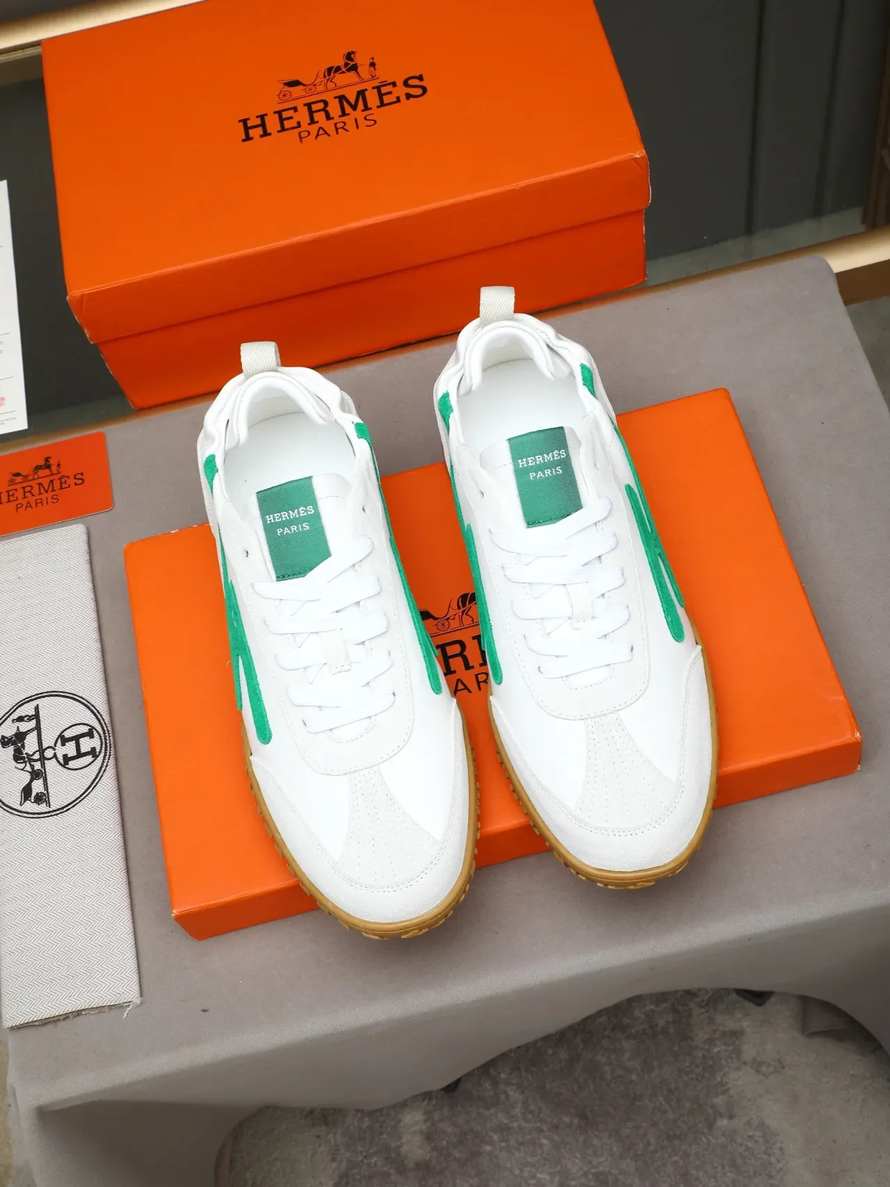 Hermès White and Green Logo Lifestyle Sneaker 2