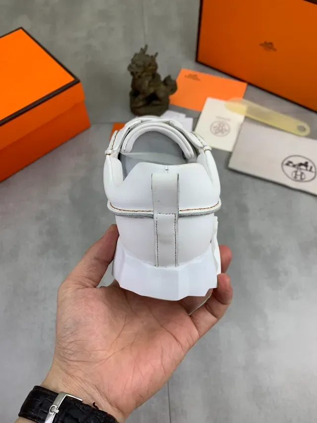 Hermès White Leather Ruffled Midsole Lifestyle Sneaker 3