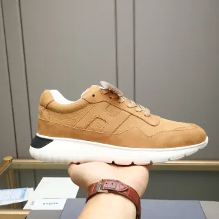 Hogan Beige White Suede Upper H-Stitched Side Panel Lifestyle Sneakers