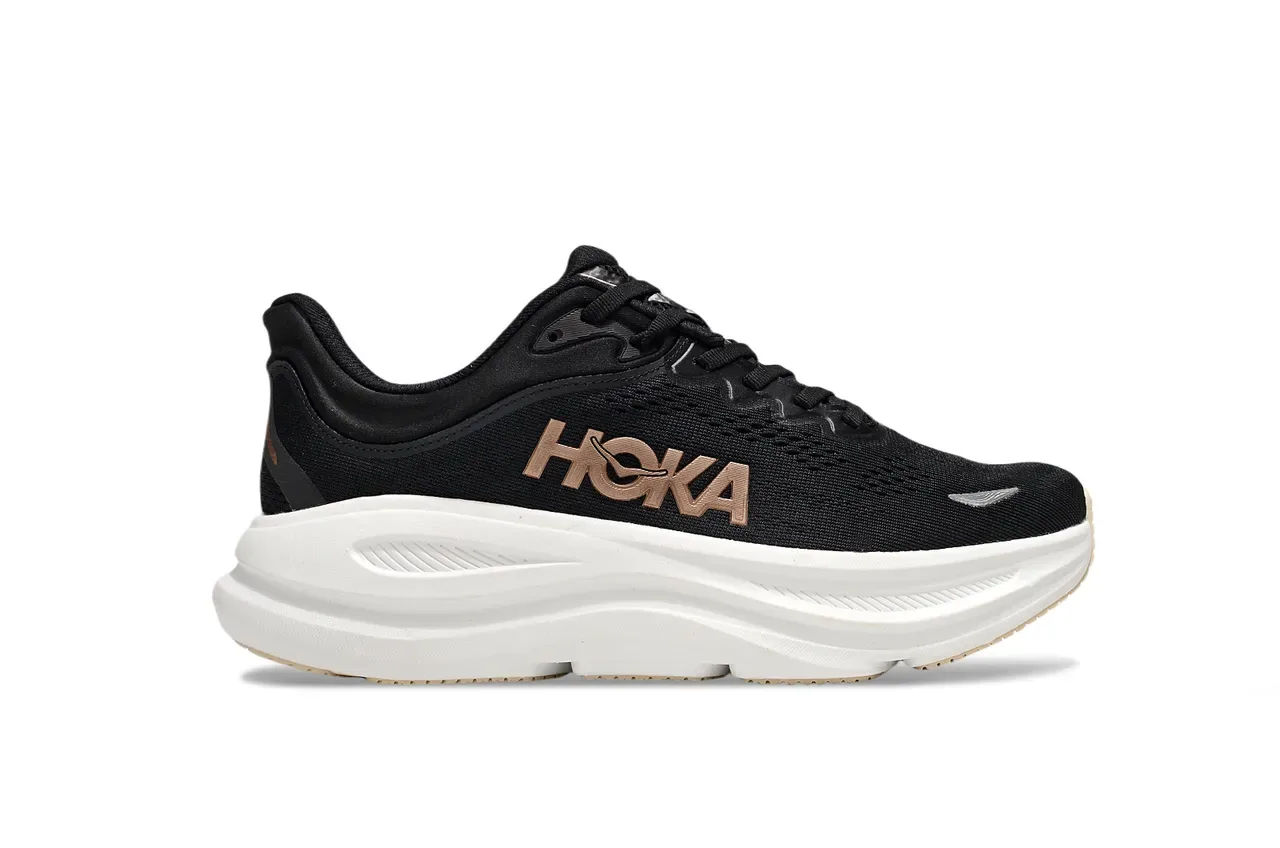 Hoka Tênis de Corrida Preto Dourado Malla Engineered Meia Sola Branca Grossa 2