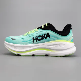 Hoka Zapatillas de running con upper de knit azul verde suela media gruesa blanca