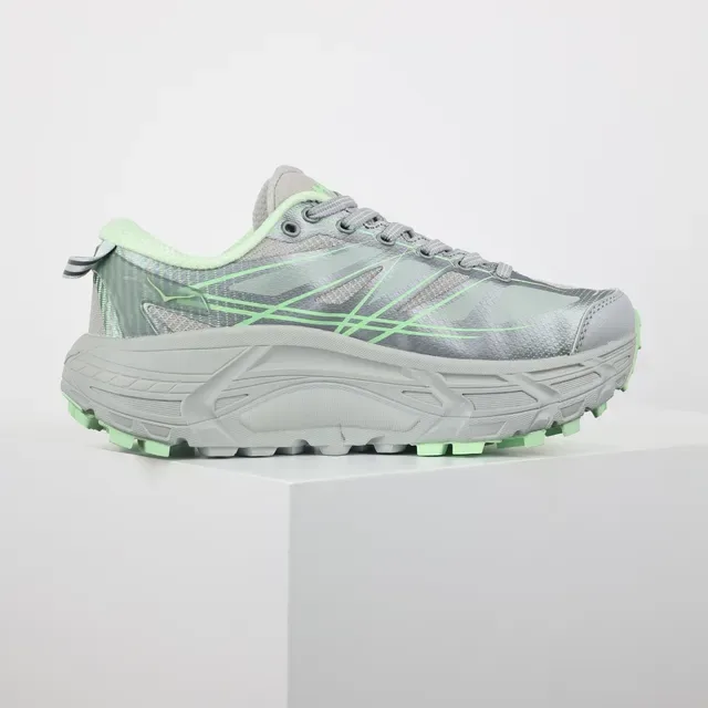 Hoka Gray Green Trail-Ready Cushioned Midsole Running Shoes 7