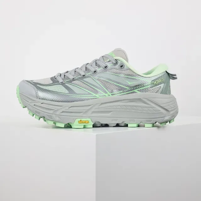 Hoka Gray Green Trail-Ready Cushioned Midsole Running Shoes 9