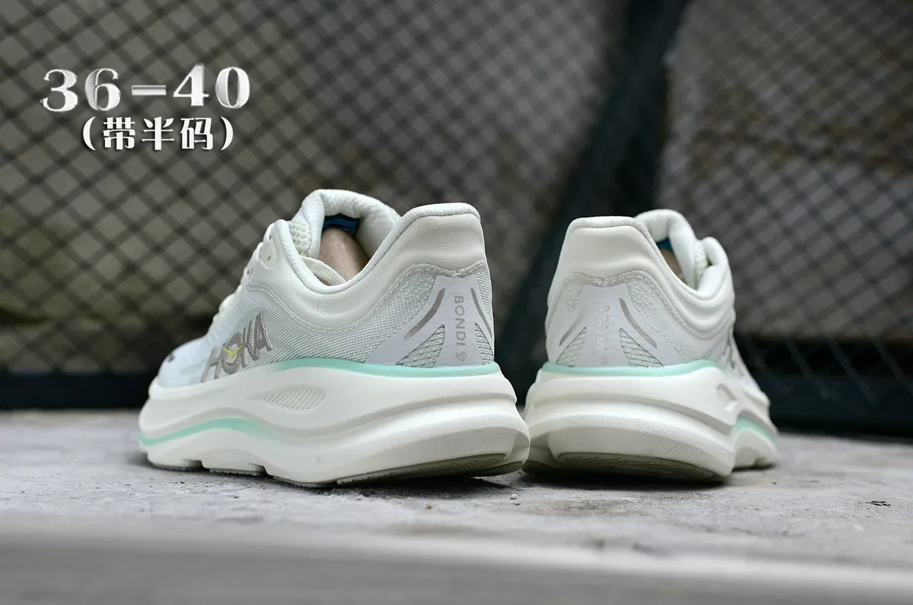 Hoka White Green Engineered Knit Upper Oversized Cushioned Midsole Running Shoes 6