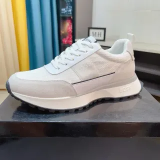 Hugo Boss Beige Black Layered Mesh And Suede Upper Tonal Branding Lifestyle Sneakers