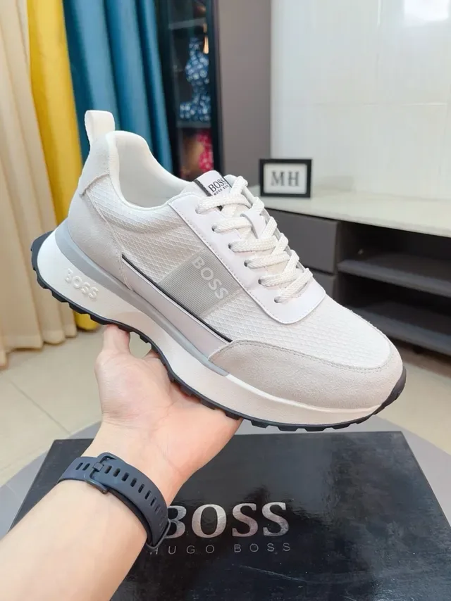 Hugo Boss Beige Noir Supérieur En Maille Et Daim Marquage Tonal Sneakers Style De Vie 2