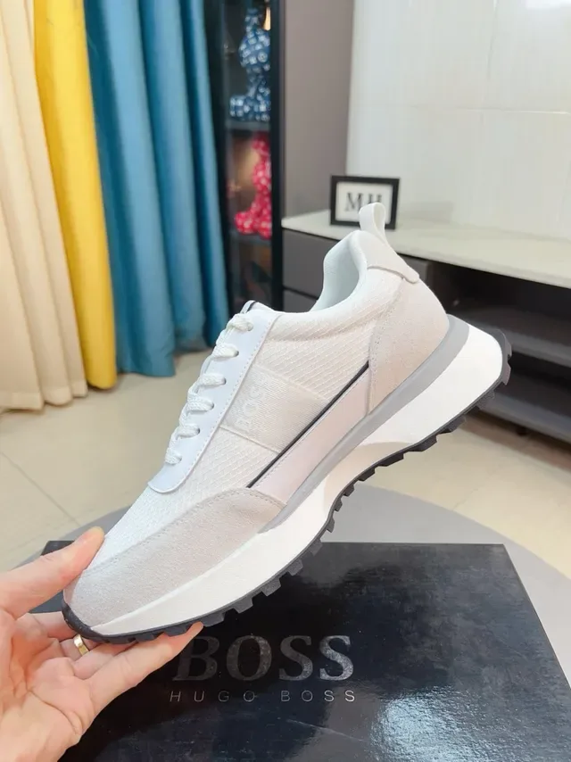 Hugo Boss Beige Noir Supérieur En Maille Et Daim Marquage Tonal Sneakers Style De Vie 4