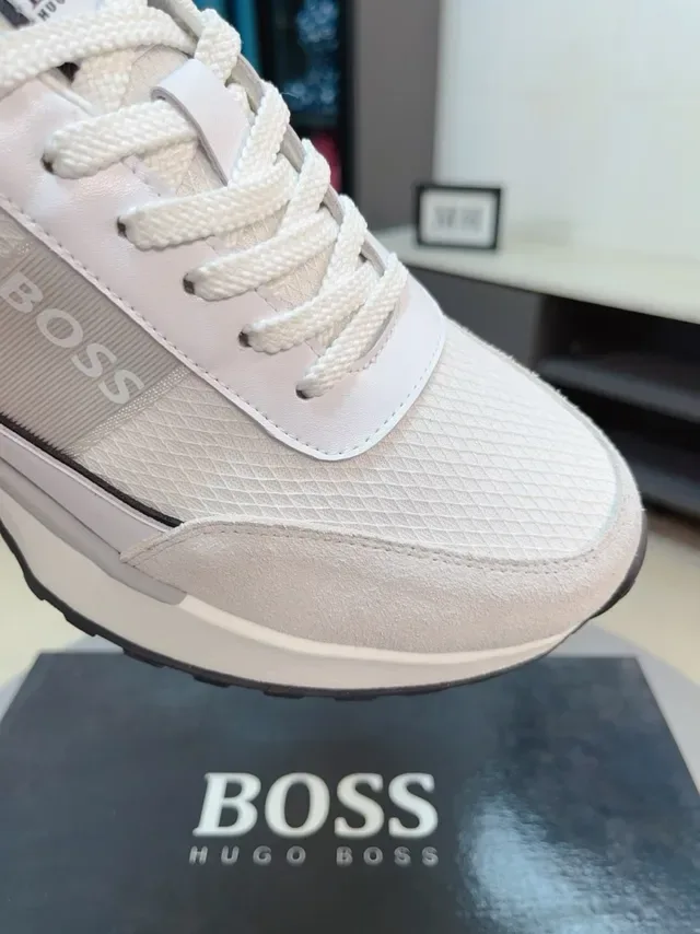 Hugo Boss Beige Noir Supérieur En Maille Et Daim Marquage Tonal Sneakers Style De Vie 5