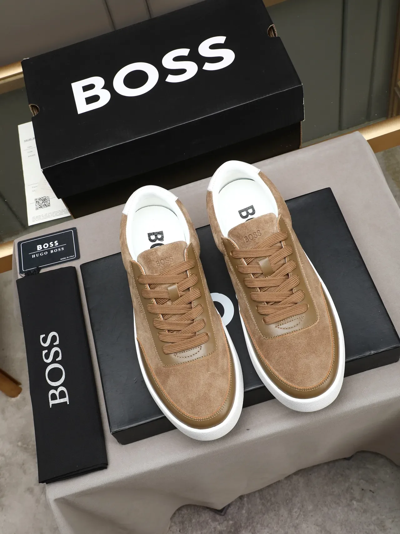 Hugo Boss Beige Suede and Leather Platform Lifestyle Sneakers 2