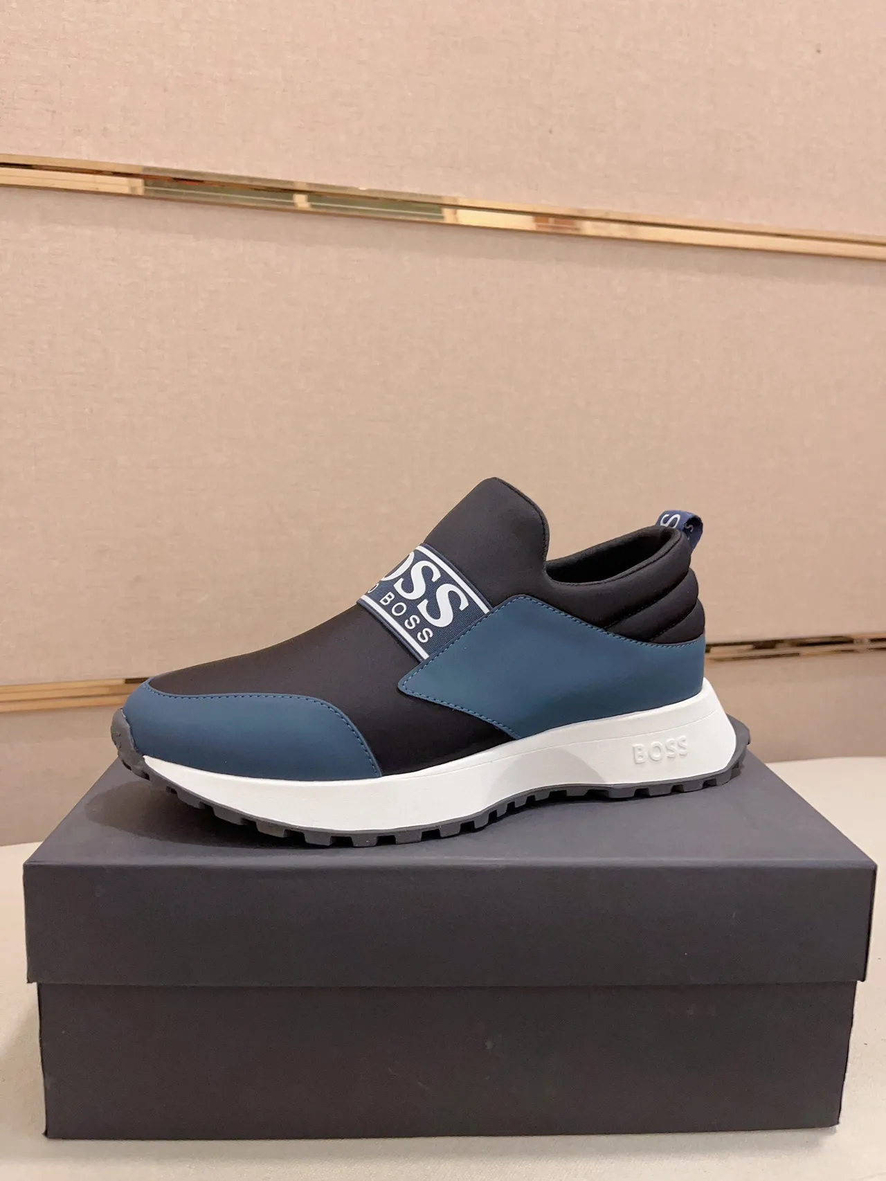 Hugo Boss Black Navy Slip-On Construction Elasticated Collar Lifestyle Sneakers 2