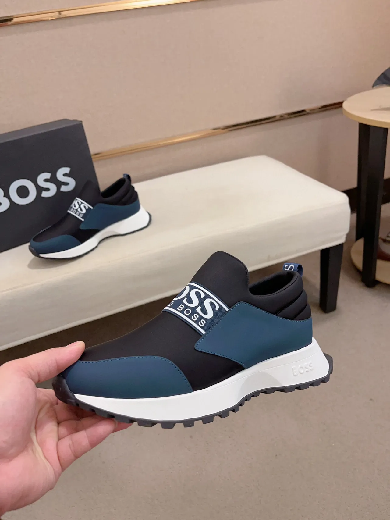 Hugo Boss Black Navy Slip-On Construction Elasticated Collar Lifestyle Sneakers 3