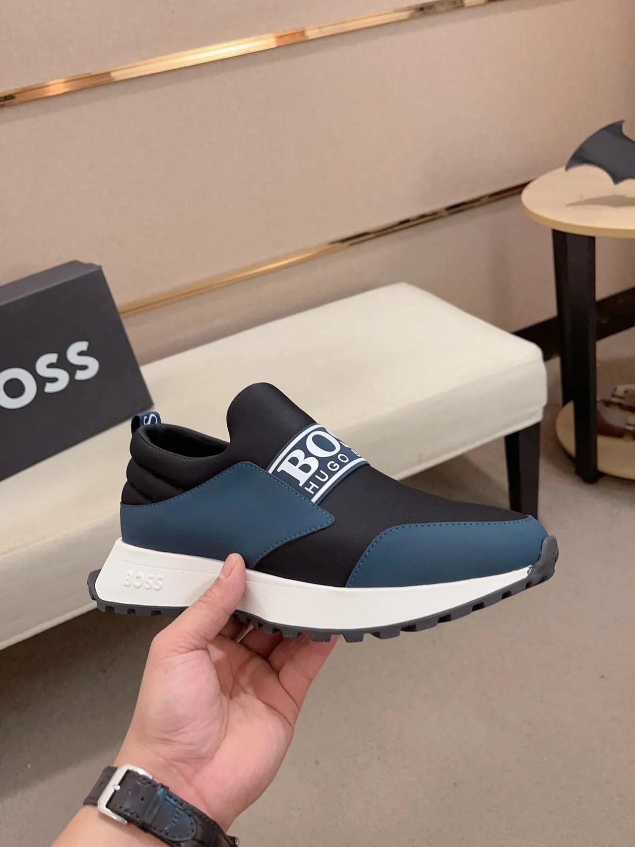 Hugo Boss Black Navy Slip-On Construction Elasticated Collar Lifestyle Sneakers 4