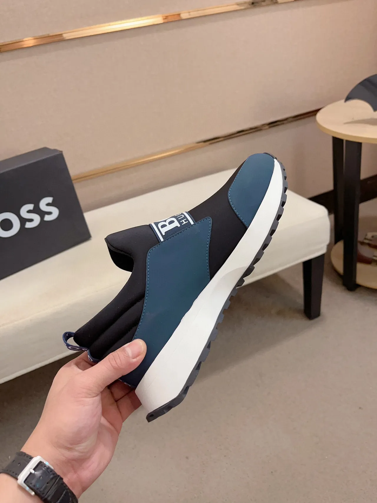 Hugo Boss Black Navy Slip-On Construction Elasticated Collar Lifestyle Sneakers 5