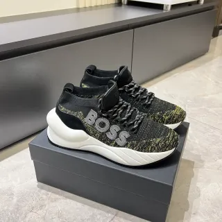 Hugo Boss Black White Knit Upper Gold-Flecked Chunky Sneakers